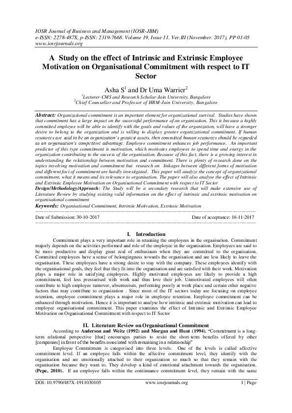 Pdf A Study On The Effect Of Intrinsic And Extrinsic Employee Pdf A Study On The Effect Of Intrinsic And Extrinsic Employee