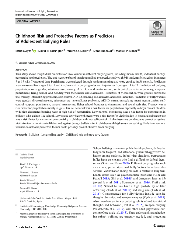 (PDF) Childhood Risk and Protective Factors as Predictors of Adolescent ...