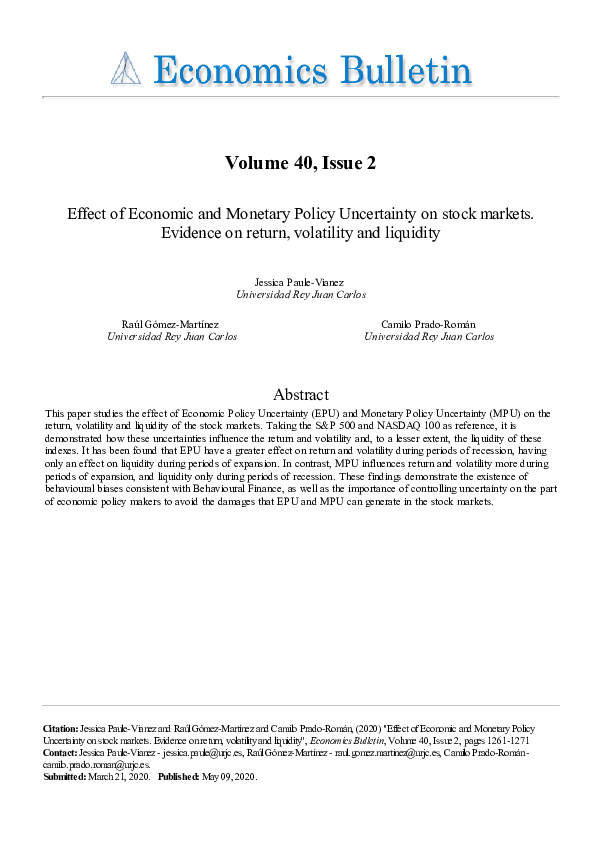 (PDF) Effect of Economic and Monetary Policy Uncertainty on stock ...