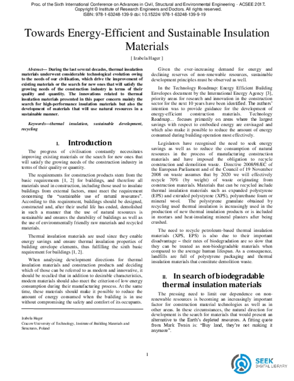 (PDF) Towards Energy Efficient and Sustainable Insulation Materials