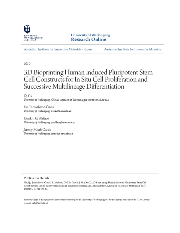 (PDF) 3D Bioprinting Human Induced Pluripotent Stem Cell Constructs for ...