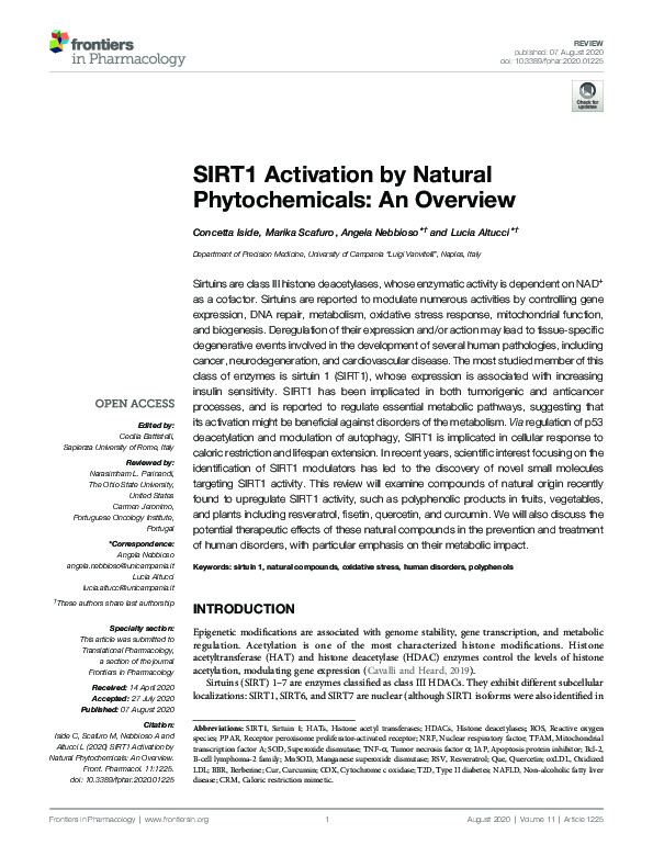 (PDF) SIRT1 Activation by Natural Phytochemicals: An Overview
