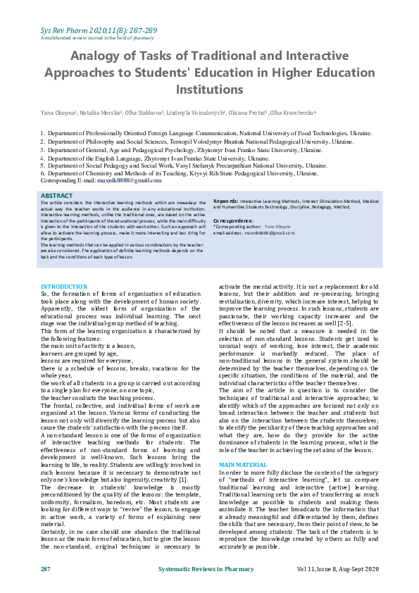 (PDF) Analogy of Tasks of Traditional and Interactive Approaches to ...