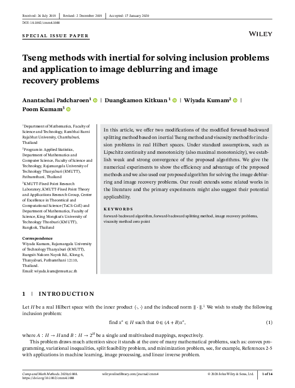 (PDF) Tseng methods with inertial for solving inclusion problems and ...
