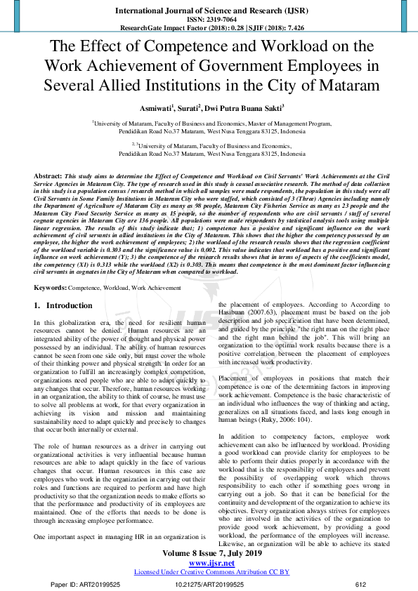 (PDF) The Effect of Competence and Workload on the Work Achievement of ...