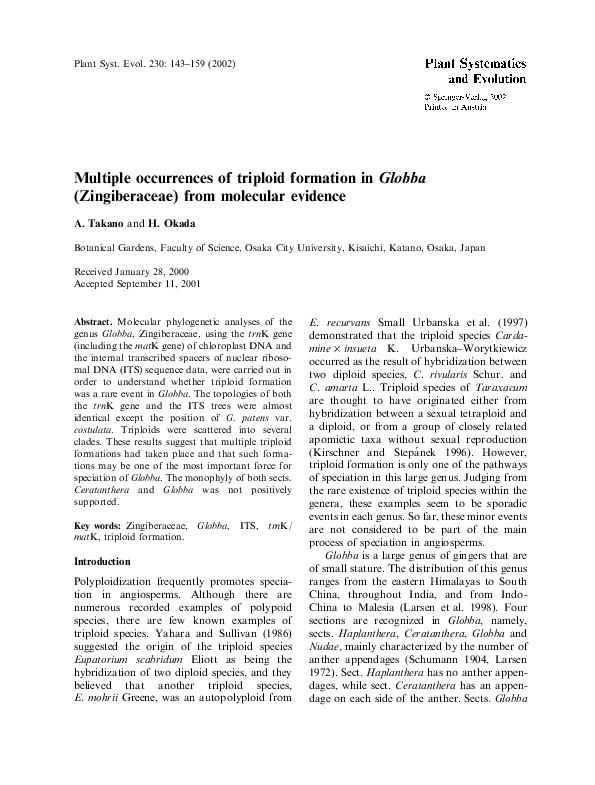 (PDF) Multiple occurrences of triploid formation in Globba ...