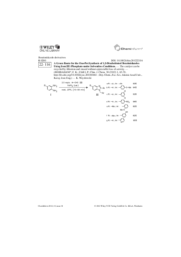 (PDF) ChemInform Abstract: A Green Route for the One-Pot Synthesis of 1 ...