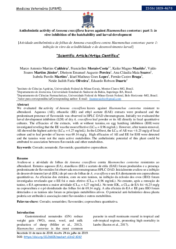 (PDF) Anthelmintic activity of Annona crassiflora leaves against ...