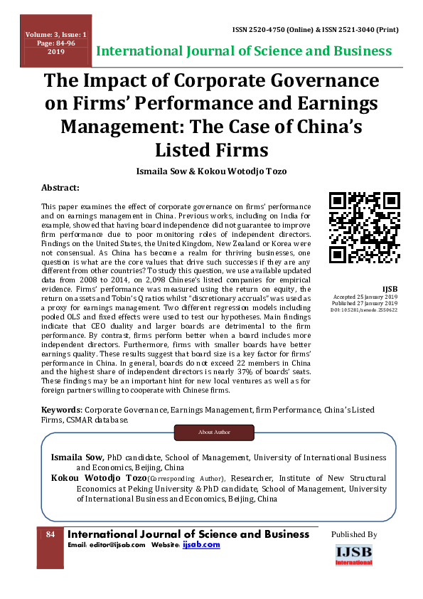 (PDF) The Impact of Corporate Governance on Firms' Performance and ...