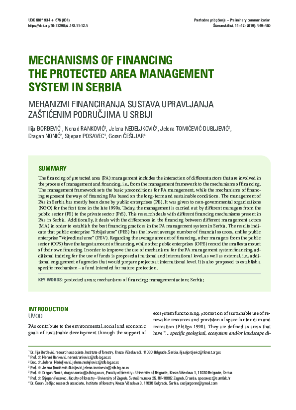 (PDF) Mechanisms of Financing the Protected Area Management System in ...