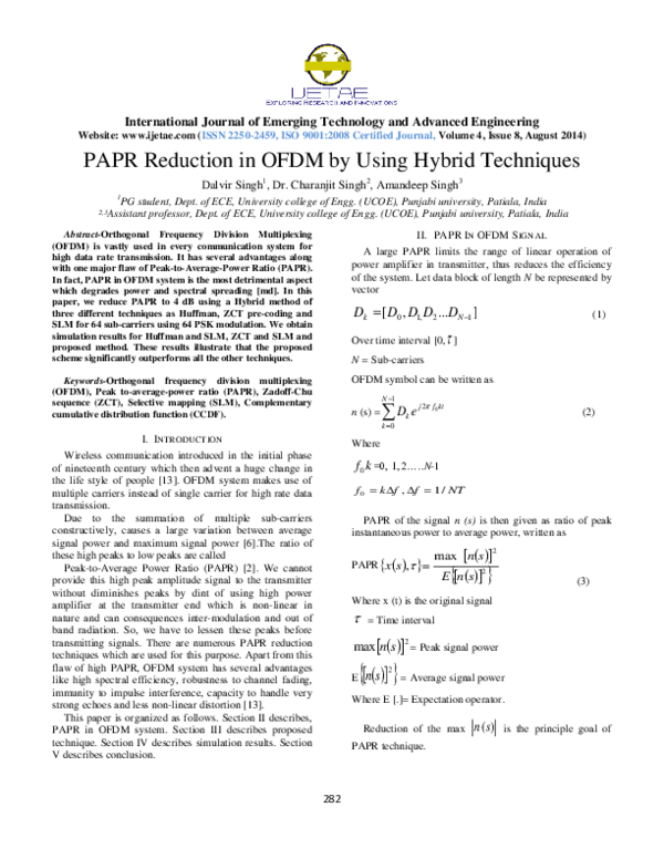 (PDF) PAPR Reduction in OFDM by Using Hybrid Techniques