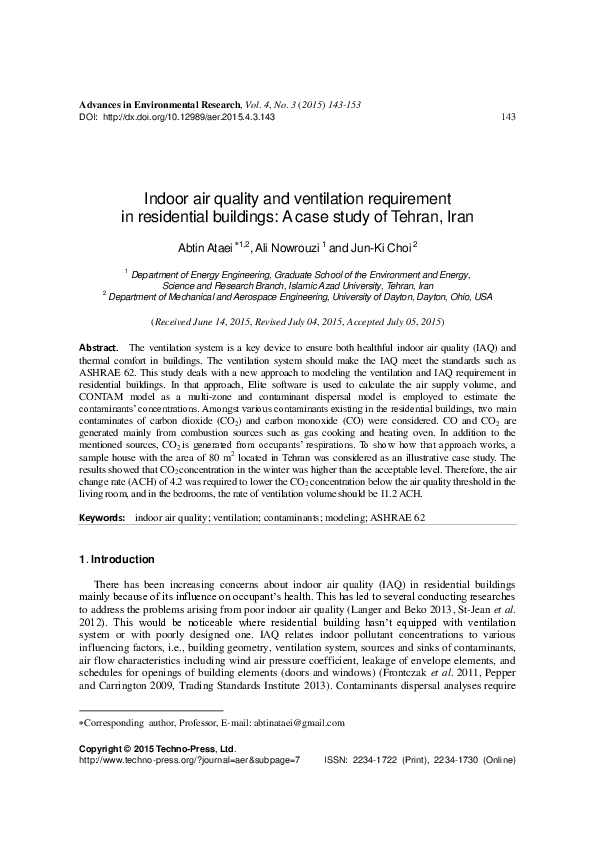 (PDF) Indoor air quality and ventilation requirement in residential ...