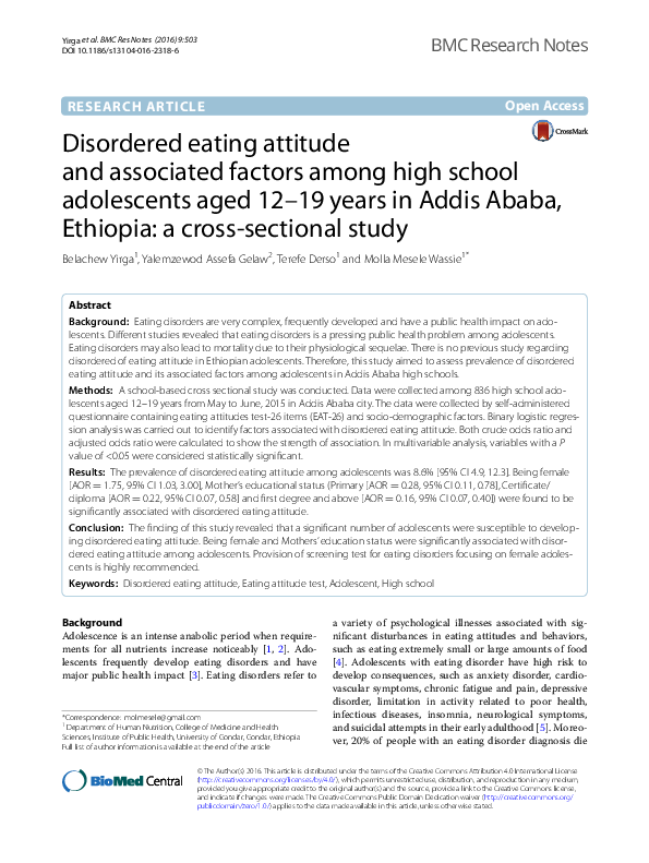 (PDF) Disordered eating attitude and associated factors among high ...