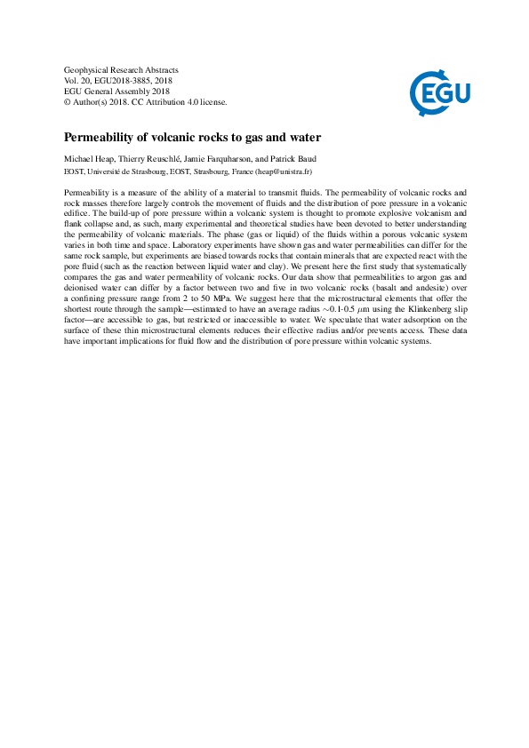 (PDF) Permeability of volcanic rocks to gas and water