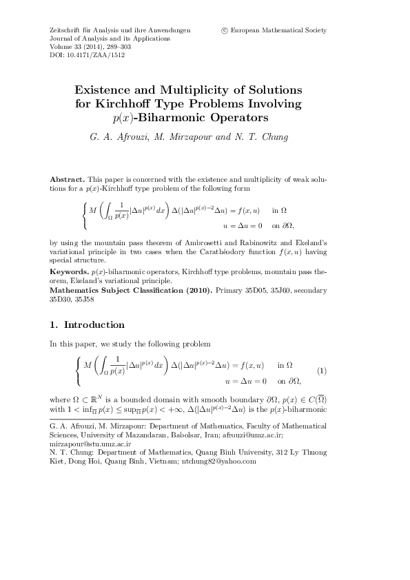 (PDF) Existence and Multiplicity of Solutions for Kirchhoff Type ...