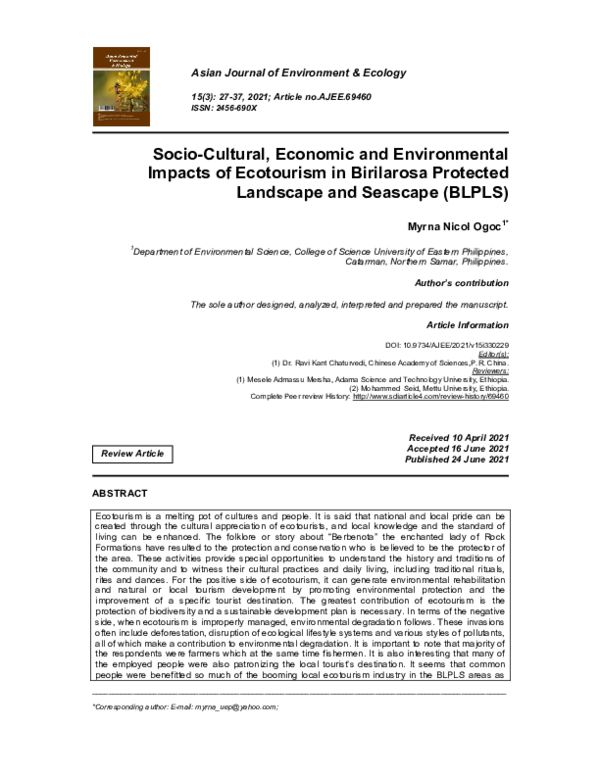 (PDF) Socio-Cultural, Economic and Environmental Impacts of Ecotourism ...