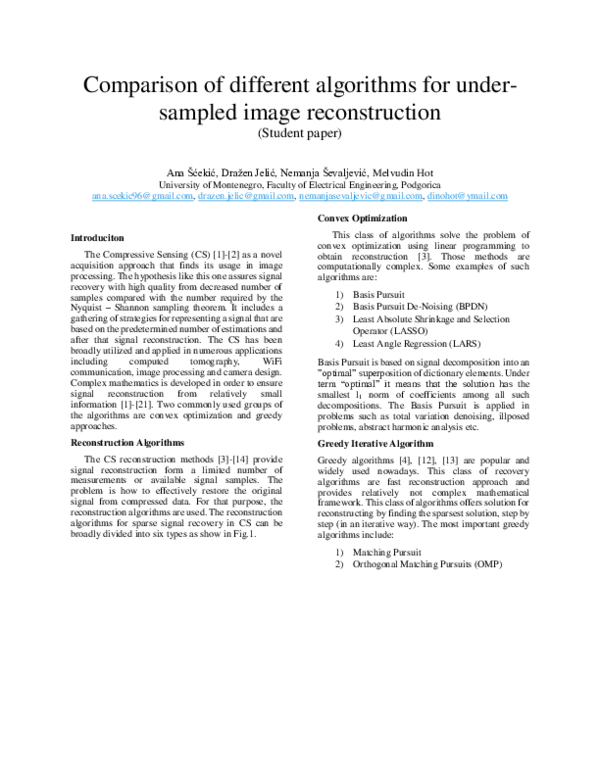 (PDF) Comparison of different algorithms for under-sampled image ...