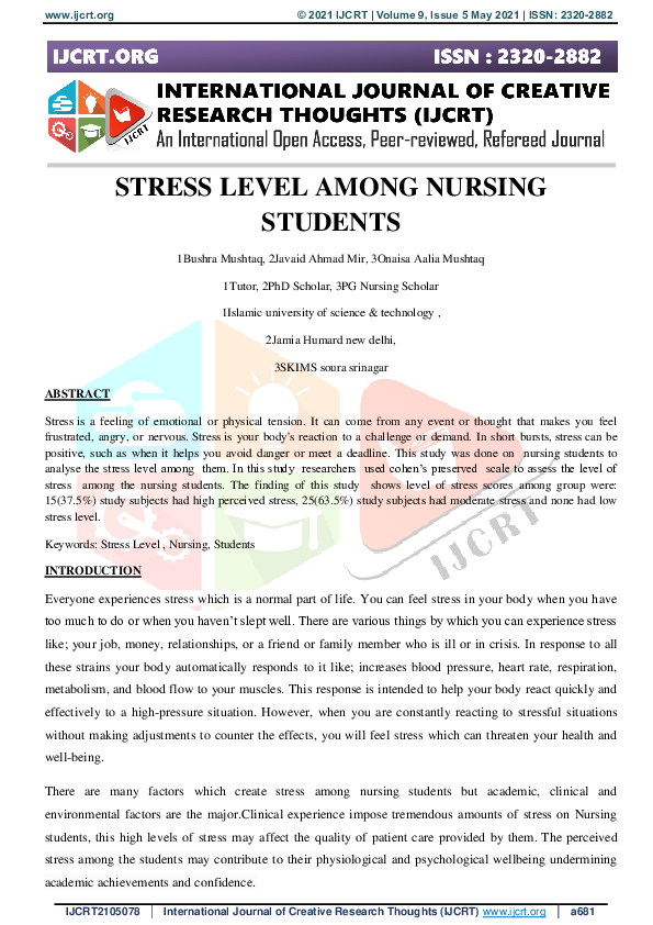 (PDF) Stress Level Among Nursing Students