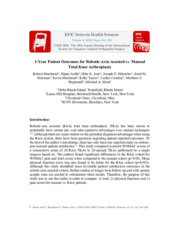 (PDF) One-Year Patient Outcomes for Robotic-Arm-Assisted versus Manual ...