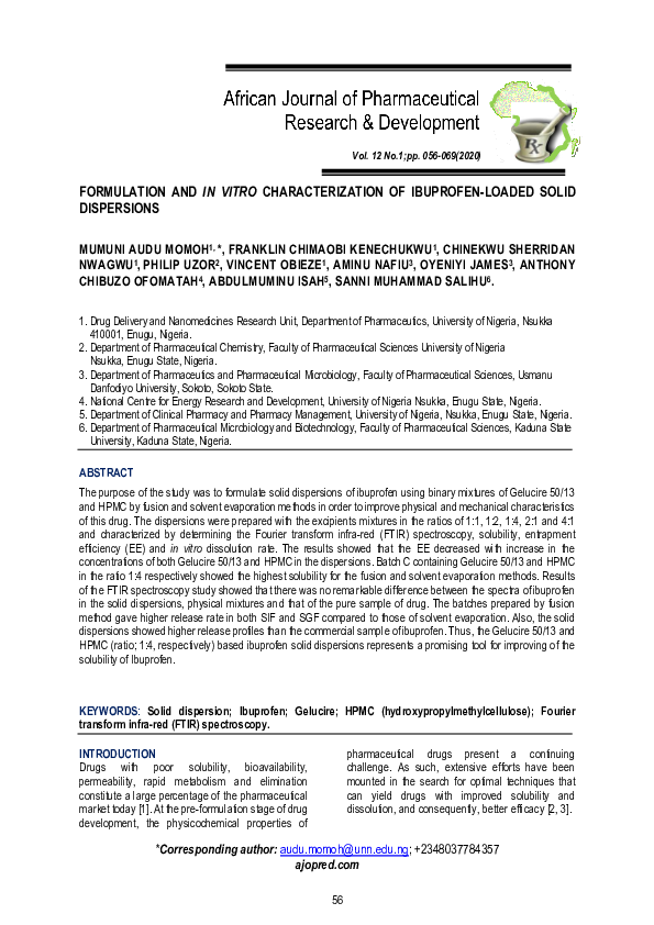(PDF) Formulation and in Vitro Characterization of Ibuprofen-Loaded ...