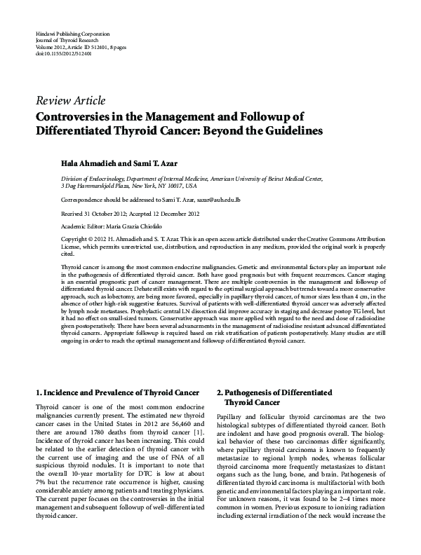 (PDF) Controversies in the Management and Followup of Differentiated ...