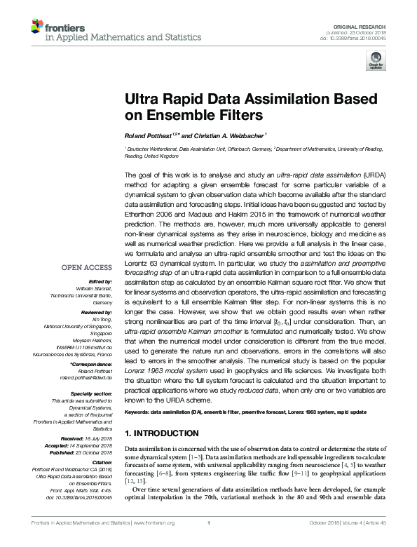 (PDF) Ultra Rapid Data Assimilation Based on Ensemble Filters