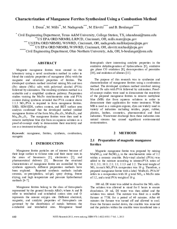(PDF) Characterization of Manganese Ferrites Synthesized Using a ...