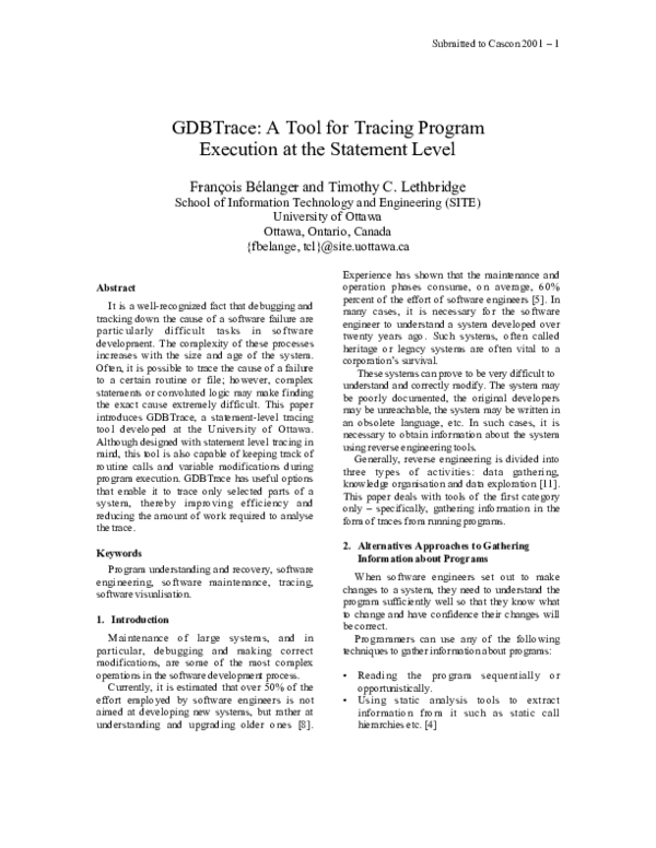 (PDF) GDBTrace : A Tool for Tracing Program Execution at the Statement ...