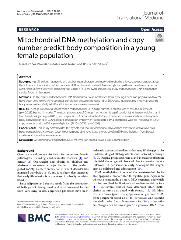 (PDF) Mitochondrial DNA methylation and copy number predict body ...