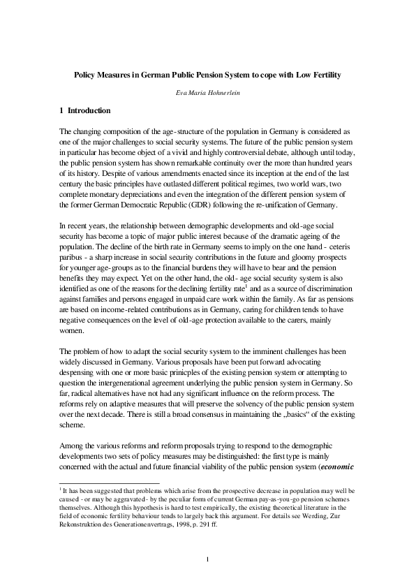 (PDF) Policy Measures in German Public Pension System to cope with Low ...
