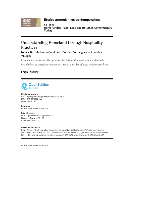 (PDF) Understanding Homeland through Hospitality Practices Leigh