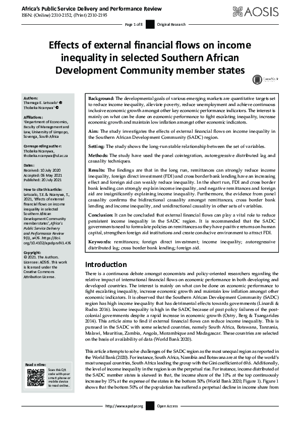 (PDF) Effects of external financial flows on income inequality in ...