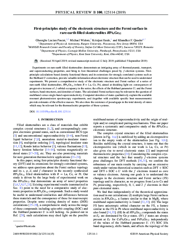 (PDF) First-principles study of the electronic structure and the Fermi ...