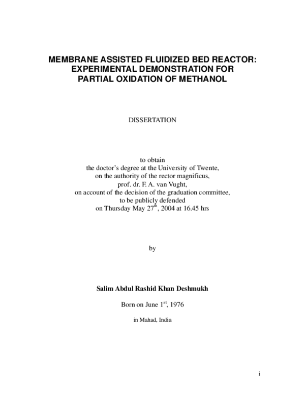 (PDF) Membrane assisted fluidized bed reactor: experimental ...