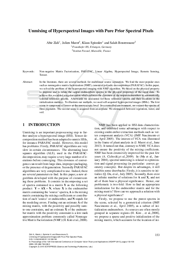 (PDF) Unmixing of Hyperspectral Images with Pure Prior Spectral Pixels