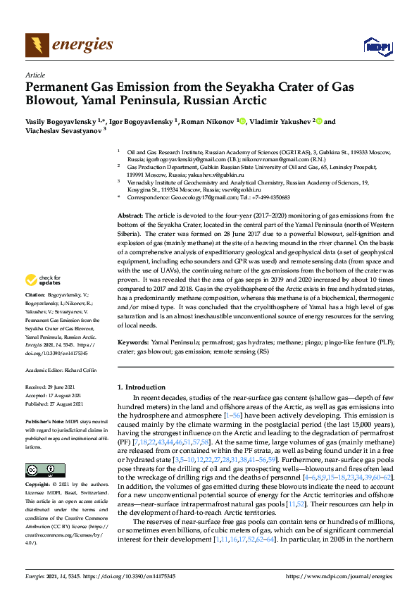 (PDF) Permanent Gas Emission from the Seyakha Crater of Gas Blowout ...