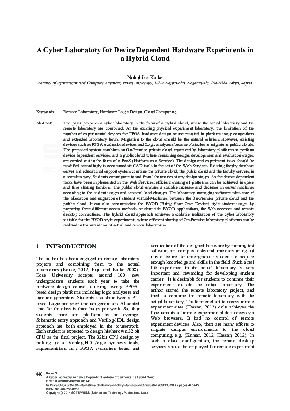 (PDF) A Cyber Laboratory for Device Dependent Hardware Experiments in a ...