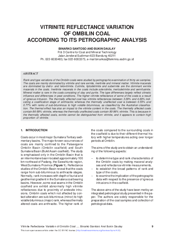 (PDF) Vitrinite Reflectance Variation of Ombilin Coal According to Its ...