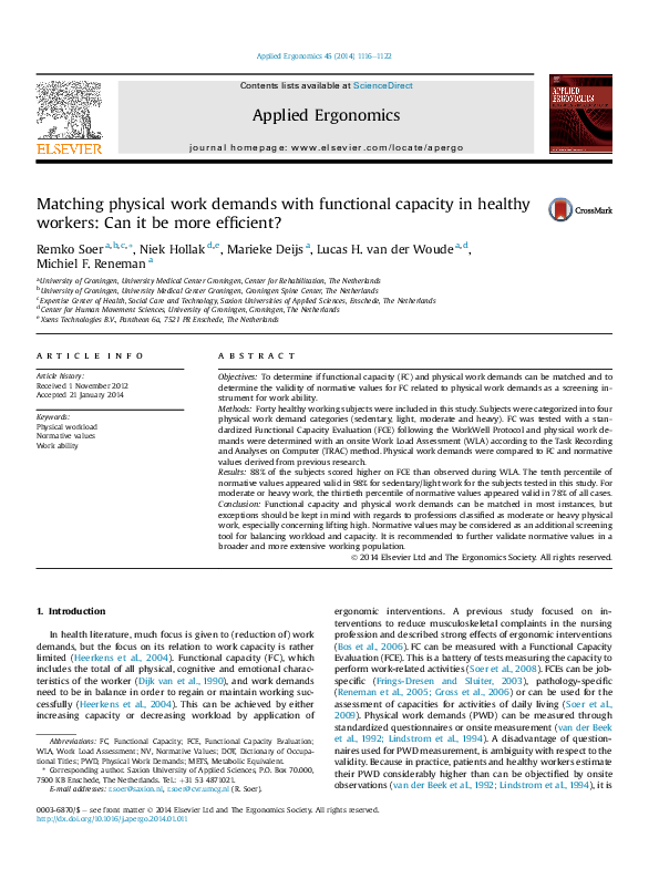(PDF) Matching physical work demands with functional capacity in ...