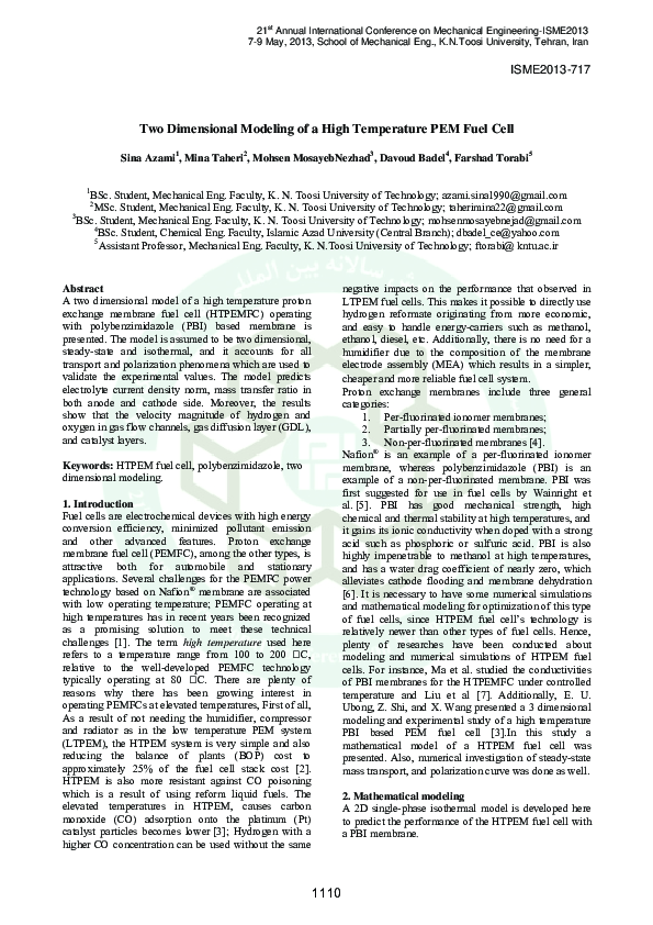 (PDF) Two Dimensional Modeling of a High Temperature PEM Fuel Cell