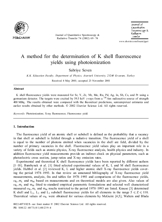(PDF) A method for the determination of K shell fluorescence yields ...