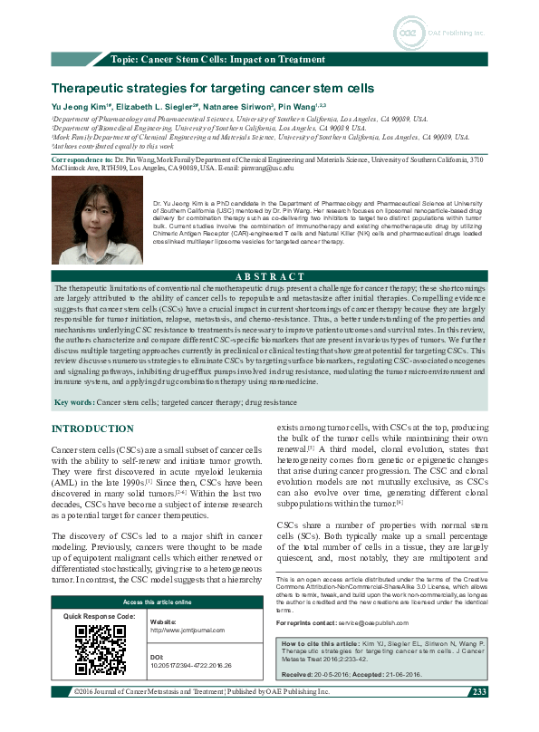 (PDF) Cancer Stem Cells : Impact on Treatment Therapeutic strategies ...
