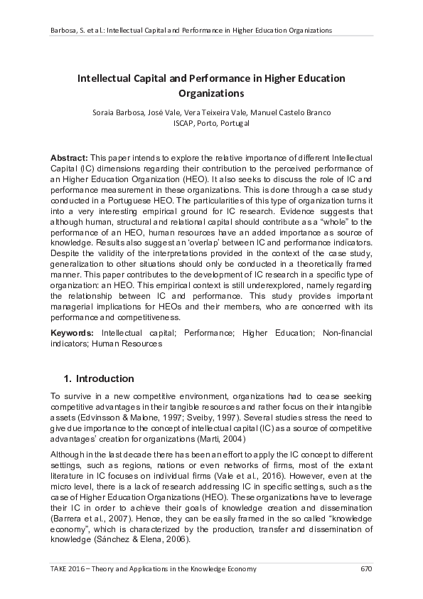 (PDF) Intellectual Capital and Performance in Higher Education ...