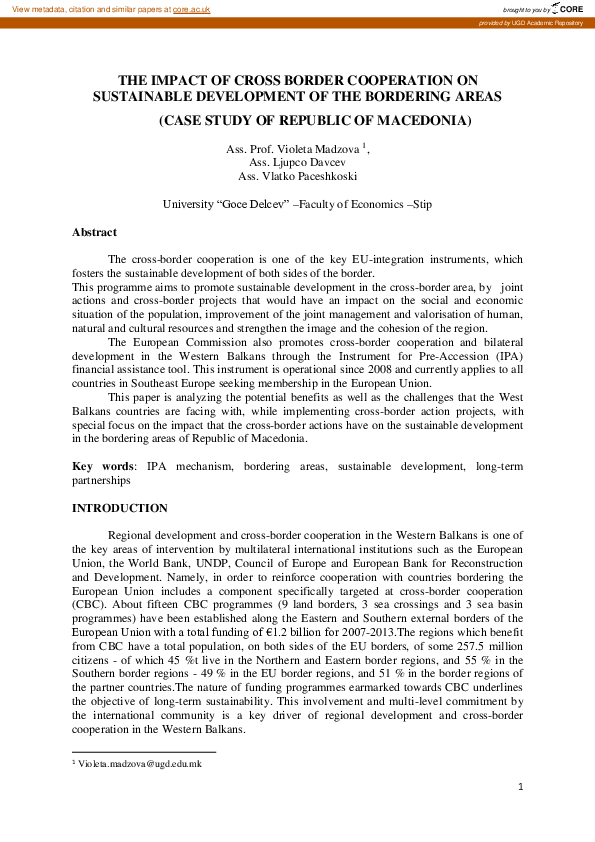 (PDF) The impact of cross border cooperation on sustainable development ...