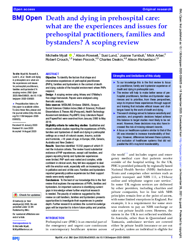 (PDF) Death and dying in prehospital care: what are the experiences and ...