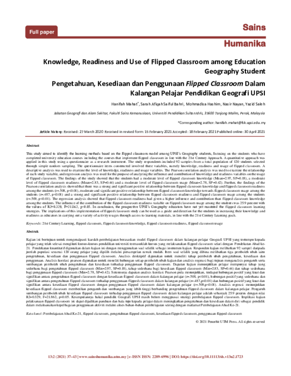 (PDF) Knowledge, Readiness and Use of Flipped Classroom among Education ...
