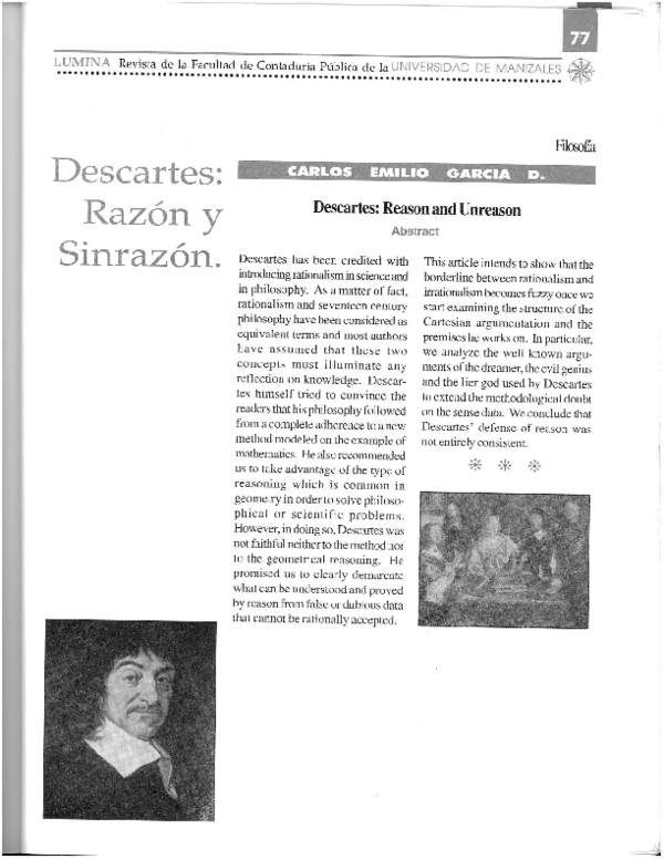 (PDF) Descartes: razón y sin razón