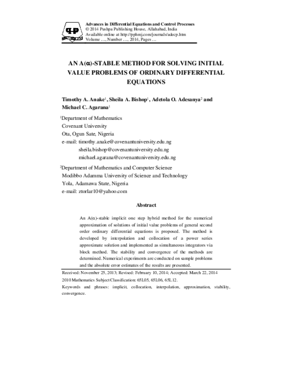 (PDF) An A(α)-Stable Method for Solving Initial Value Problems of ...