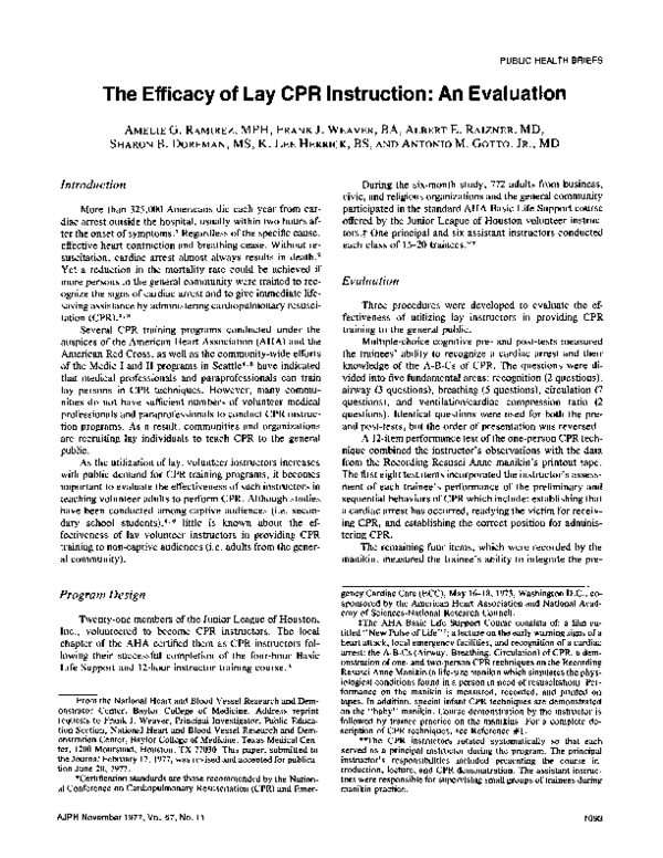 (PDF) The efficacy of lay CPR instruction: an evaluation