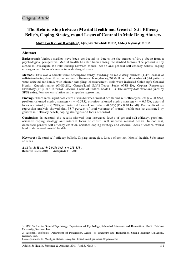 (PDF) The Relationship between Mental Health and General Self-Efficacy ...